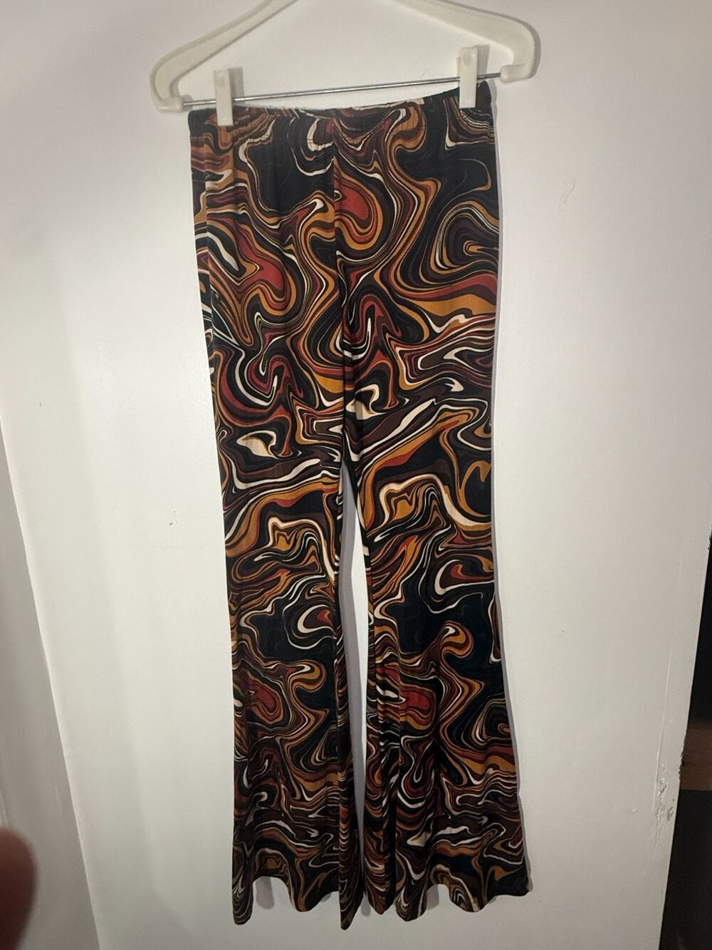 Rue21 Abstract Swirl Print Flare Pants Size L Stretch Boho Y2K